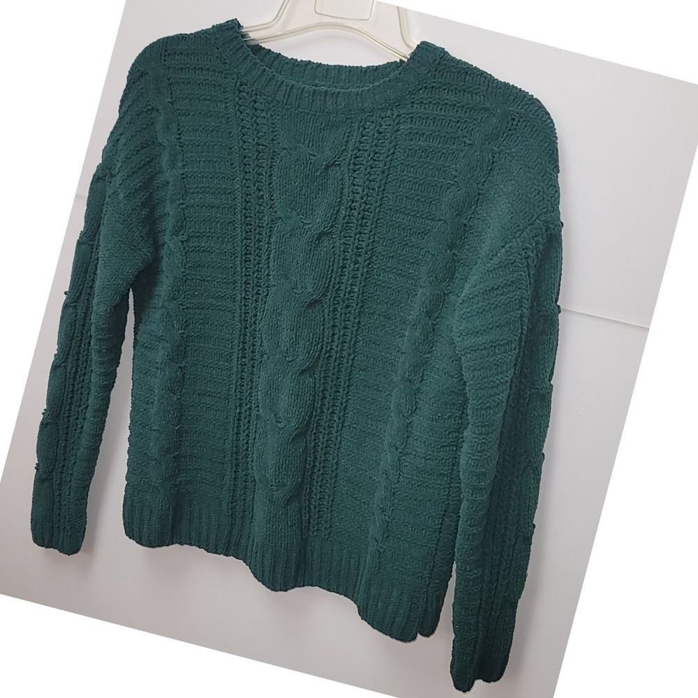 Primark Green Cable Knit Sweater XS Cozy Pullover Grandma Preppy Y2K Office Ski - Picture 4 of 9